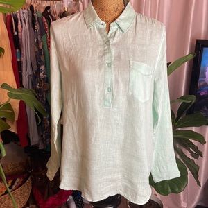 Raffi 100% Linen Roll Tab Popover Tunic Top Sz M